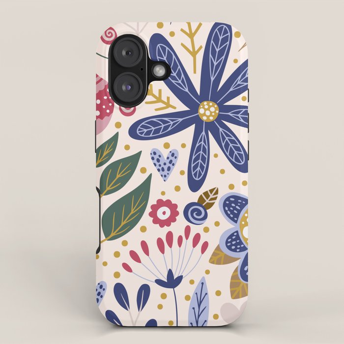 Cute, Festive, Flower Garden, Floral Prints, Pink and Blue iPhone Case Gallery Image 1