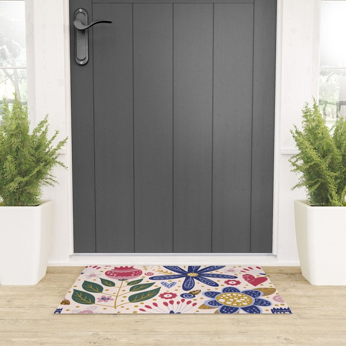 Cute, Festive, Flower Garden, Floral Prints, Pink and Blue Welcome Mat Gallery Image 3