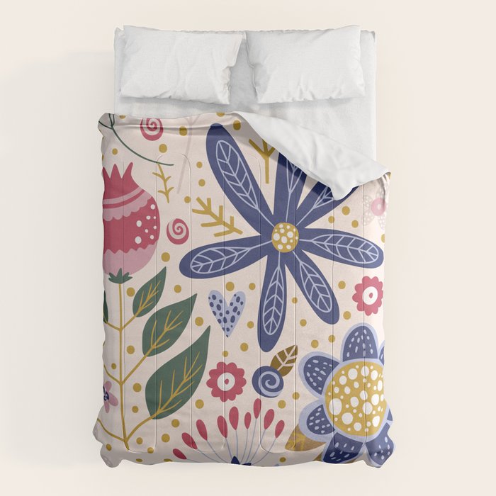 Cute, Festive, Flower Garden, Floral Prints, Pink and Blue Comforter Gallery Image 1