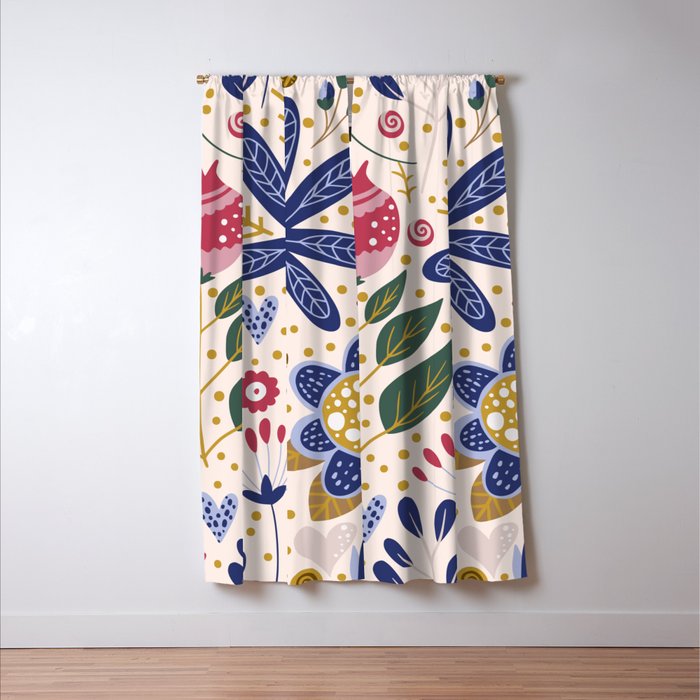 Cute, Festive, Flower Garden, Floral Prints, Pink and Blue Window Curtain Gallery Image 3