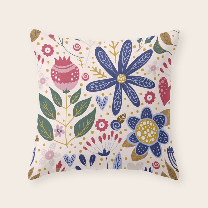Cute, Festive, Flower Garden, Floral Prints, Pink and Blue Throw Pillow Gallery Image 6