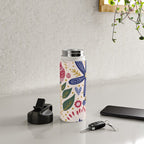 Cute, Festive, Flower Garden, Floral Prints, Pink and Blue Water Bottle Gallery Image 4