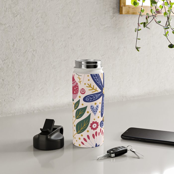 Cute, Festive, Flower Garden, Floral Prints, Pink and Blue Water Bottle Gallery Image 4