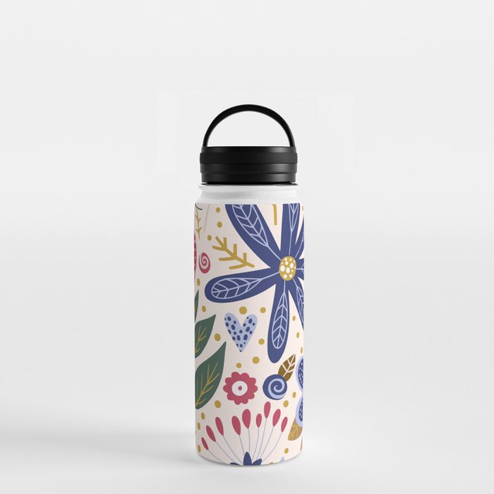 Cute, Festive, Flower Garden, Floral Prints, Pink and Blue Water Bottle Gallery Image 3