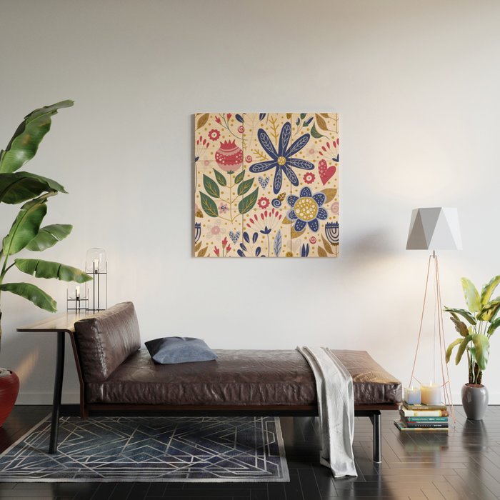 Cute, Festive, Flower Garden, Floral Prints, Pink and Blue Wood Wall Art Gallery Image 2