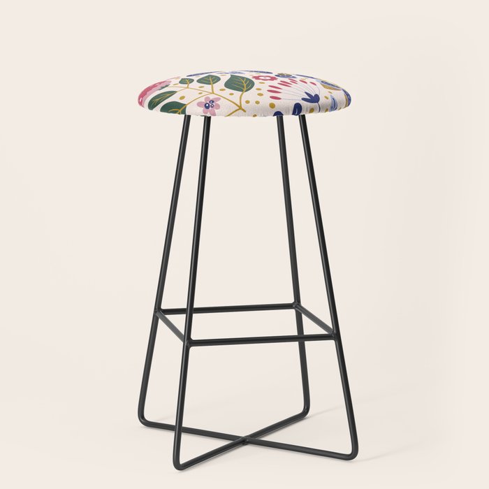 Cute, Festive, Flower Garden, Floral Prints, Pink and Blue Stool Gallery Image 1
