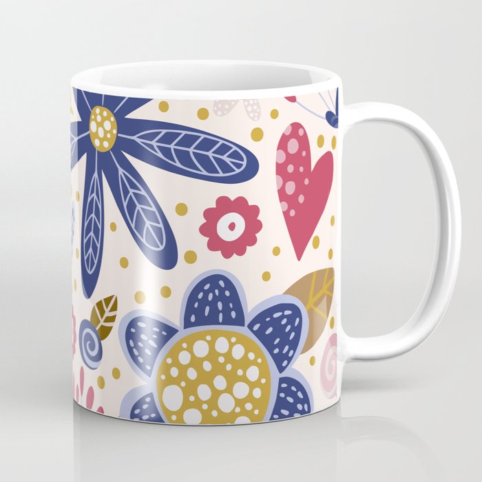 Cute, Festive, Flower Garden, Floral Prints, Pink and Blue Coffee Mug Gallery Image 1