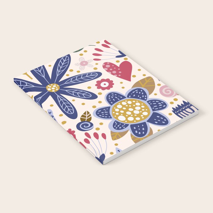 Cute, Festive, Flower Garden, Floral Prints, Pink and Blue Notebook Gallery Image 2