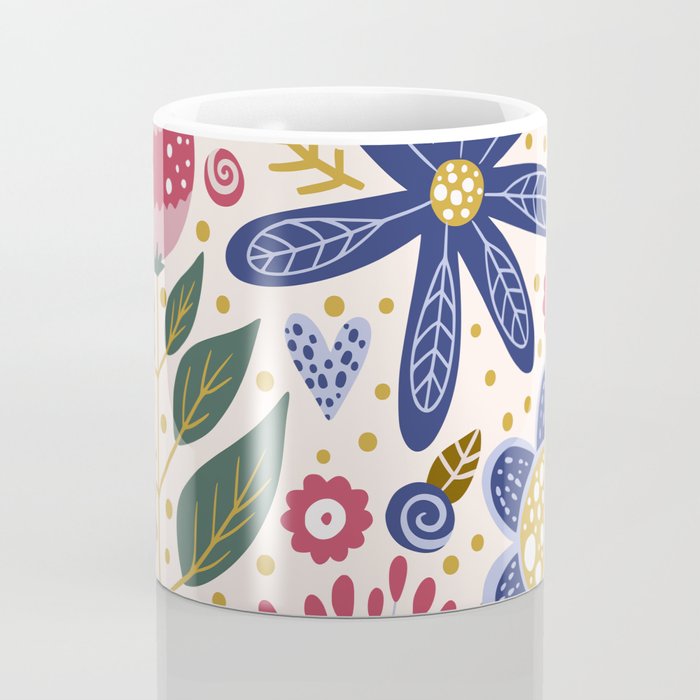 Cute, Festive, Flower Garden, Floral Prints, Pink and Blue Coffee Mug Gallery Image 4