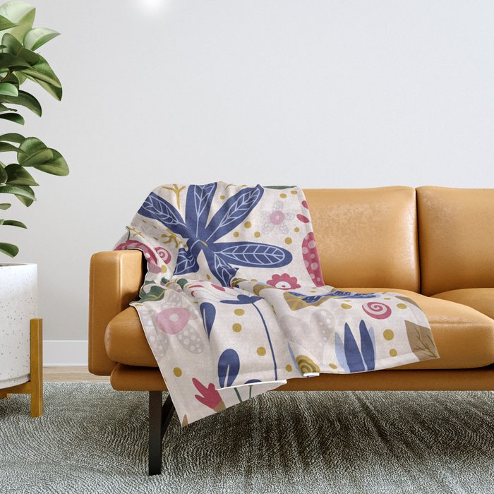 Cute, Festive, Flower Garden, Floral Prints, Pink and Blue Throw Blanket Gallery Image 1