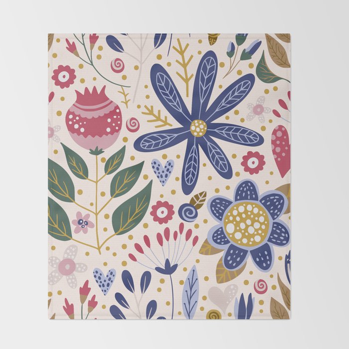 Cute, Festive, Flower Garden, Floral Prints, Pink and Blue Throw Blanket Gallery Image 2