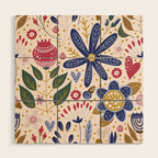 Cute, Festive, Flower Garden, Floral Prints, Pink and Blue Wood Wall Art Gallery Image 1