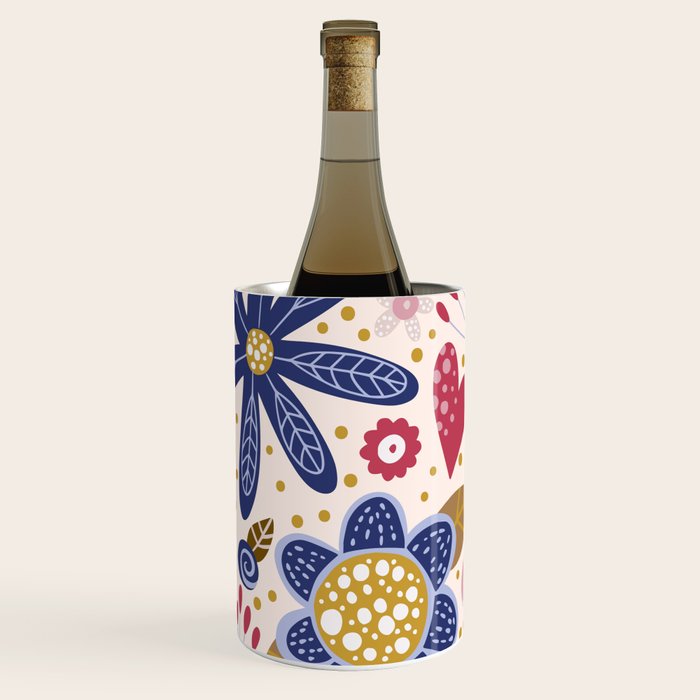 Cute, Festive, Flower Garden, Floral Prints, Pink and Blue Wine Chiller Gallery Image 3