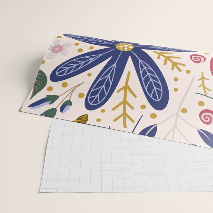 Cute, Festive, Flower Garden, Floral Prints, Pink and Blue Wrapping Paper Gallery Image 2