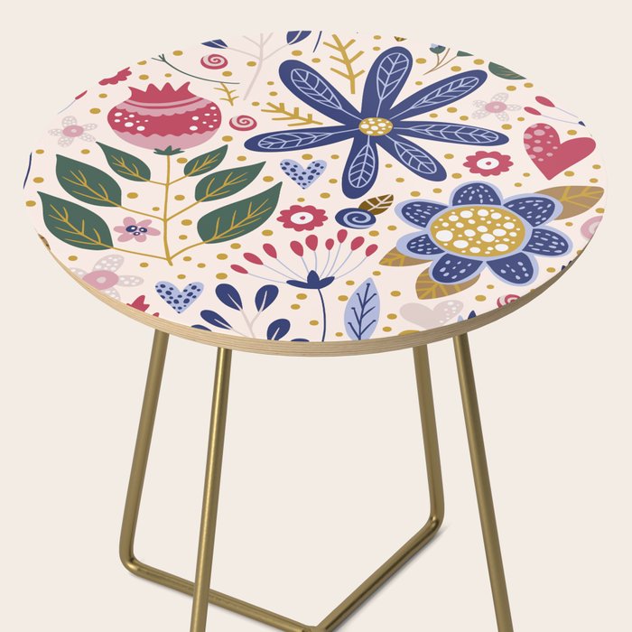 Cute, Festive, Flower Garden, Floral Prints, Pink and Blue Side Table Gallery Image 2