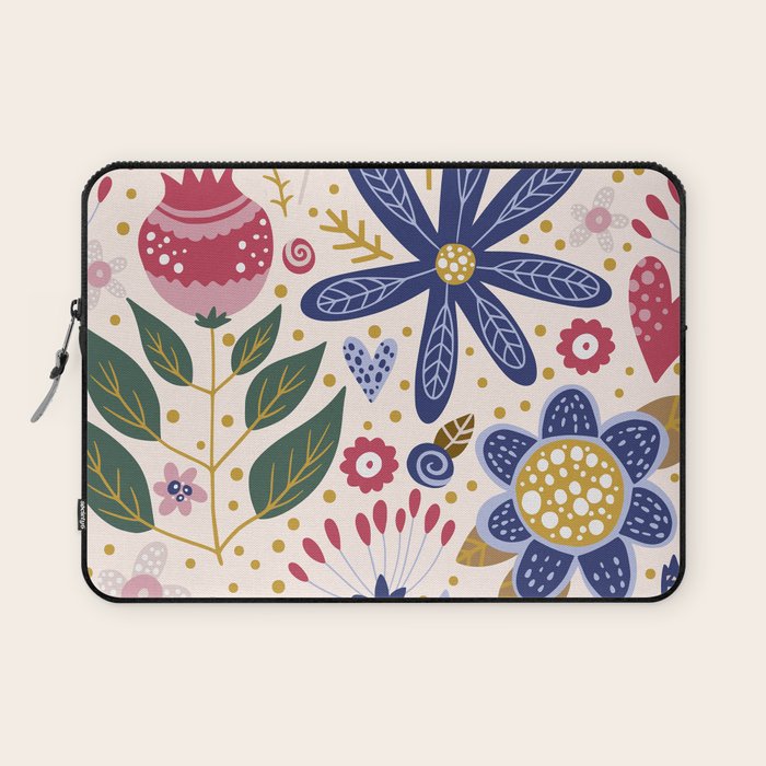 Cute, Festive, Flower Garden, Floral Prints, Pink and Blue Laptop Sleeve Gallery Image 1