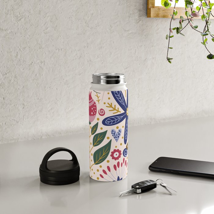 Cute, Festive, Flower Garden, Floral Prints, Pink and Blue Water Bottle Gallery Image 4