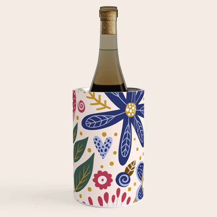 Cute, Festive, Flower Garden, Floral Prints, Pink and Blue Wine Chiller Gallery Image 1