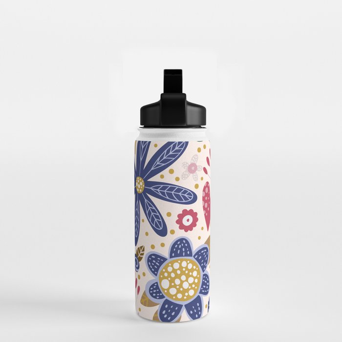 Cute, Festive, Flower Garden, Floral Prints, Pink and Blue Water Bottle Gallery Image 2