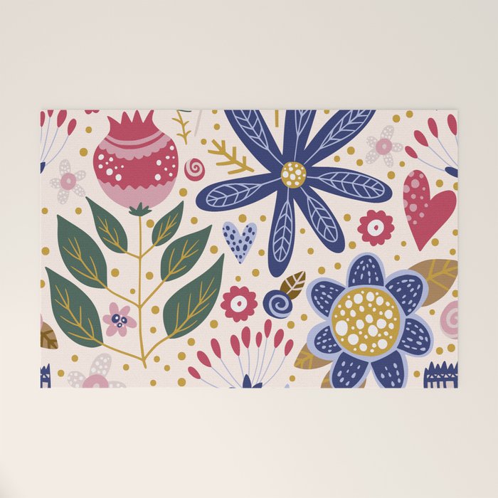 Cute, Festive, Flower Garden, Floral Prints, Pink and Blue Welcome Mat Gallery Image 1