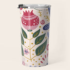 Cute, Festive, Flower Garden, Floral Prints, Pink and Blue Travel Mug Gallery Image 3
