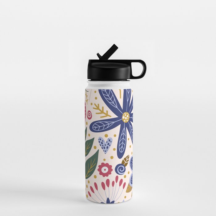 Cute, Festive, Flower Garden, Floral Prints, Pink and Blue Water Bottle Gallery Image 1