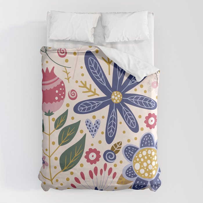 Cute, Festive, Flower Garden, Floral Prints, Pink and Blue Duvet Cover Gallery Image 1