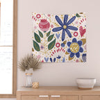 Cute, Festive, Flower Garden, Floral Prints, Pink and Blue Wall Tapestry Gallery Image 2