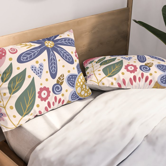 Cute, Festive, Flower Garden, Floral Prints, Pink and Blue Pillow Sham Gallery Image 2