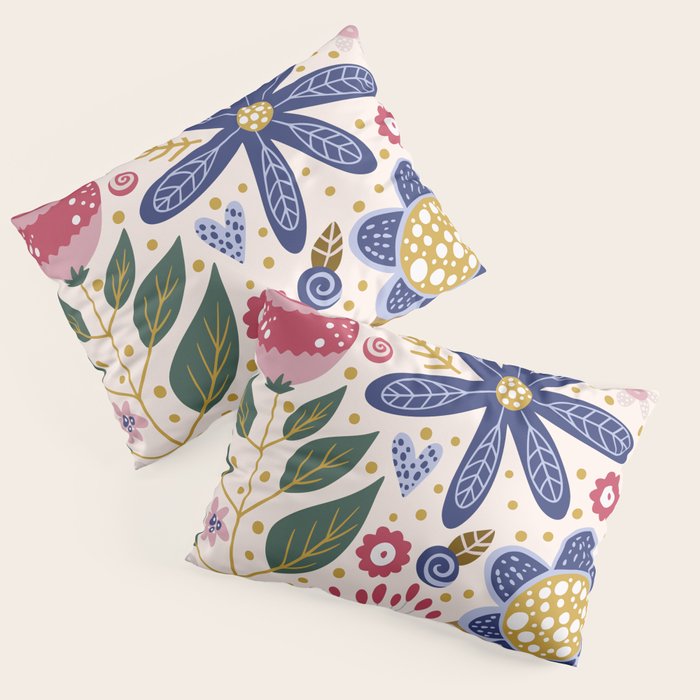 Cute, Festive, Flower Garden, Floral Prints, Pink and Blue Pillow Sham Gallery Image 3