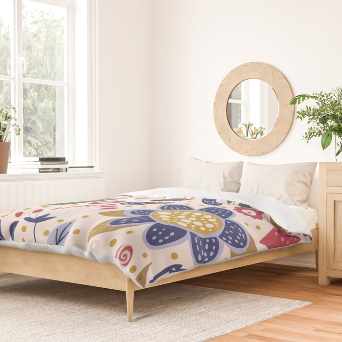 Cute, Festive, Flower Garden, Floral Prints, Pink and Blue Duvet Cover Gallery Image 2