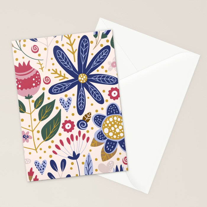 Cute, Festive, Flower Garden, Floral Prints, Pink and Blue Stationery Card Gallery Image 2