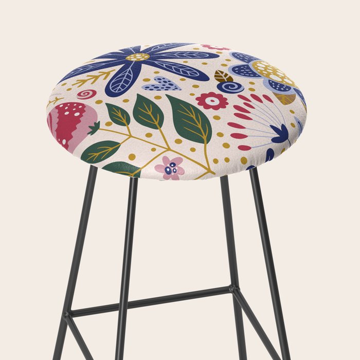 Cute, Festive, Flower Garden, Floral Prints, Pink and Blue Stool Gallery Image 2