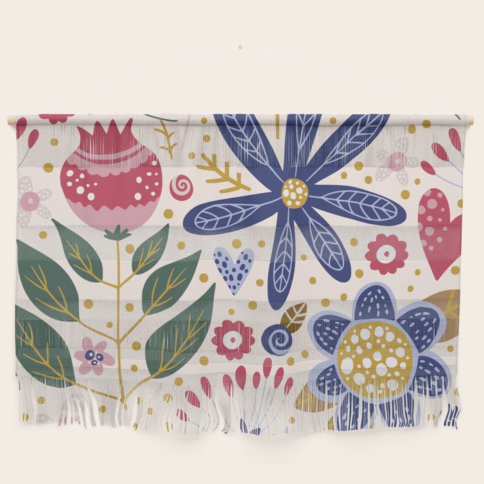 Cute, Festive, Flower Garden, Floral Prints, Pink and Blue Wall Hanging Gallery Image 1