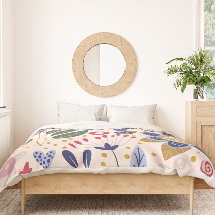Cute, Festive, Flower Garden, Floral Prints, Pink and Blue Duvet Cover Gallery Image 3