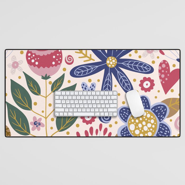 Cute, Festive, Flower Garden, Floral Prints, Pink and Blue Desk Mat Gallery Image 1