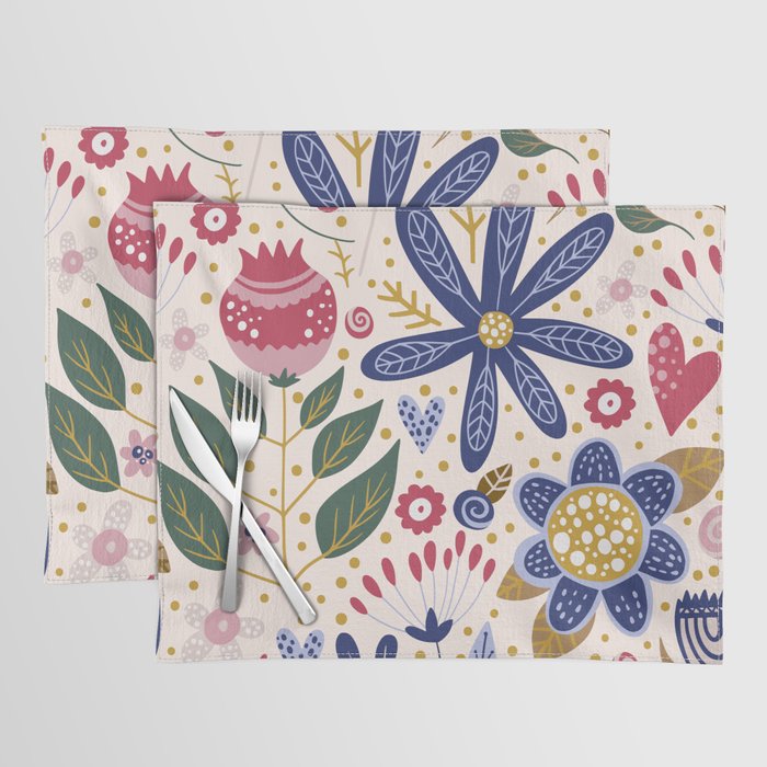 Cute, Festive, Flower Garden, Floral Prints, Pink and Blue Placemat Gallery Image 1