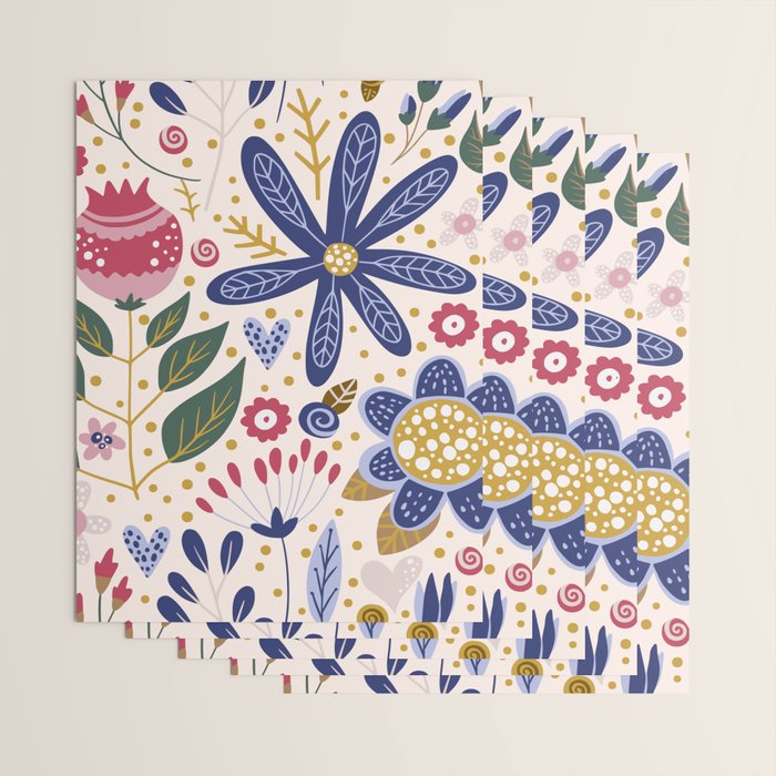 Cute, Festive, Flower Garden, Floral Prints, Pink and Blue Wrapping Paper Gallery Image 3