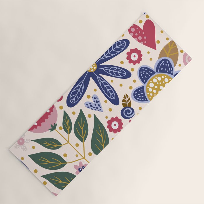 Cute, Festive, Flower Garden, Floral Prints, Pink and Blue Yoga Mat Gallery Image 1