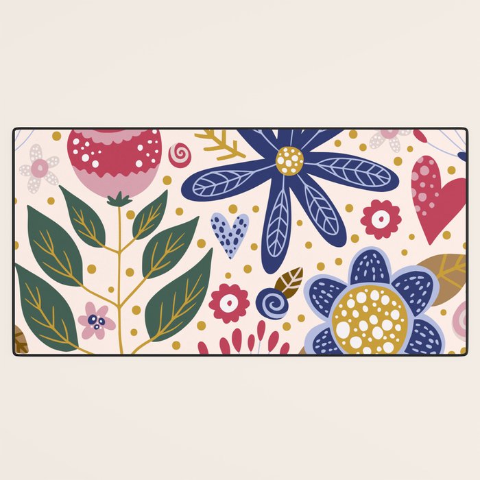 Cute, Festive, Flower Garden, Floral Prints, Pink and Blue Desk Mat Gallery Image 3