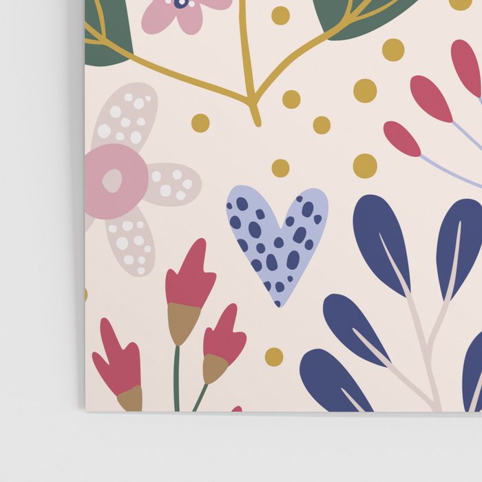 Cute, Festive, Flower Garden, Floral Prints, Pink and Blue Poster Gallery Image 3