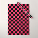 Pink Glitter Checkered Print in Black Wrapping Paper Gallery Image 1