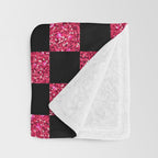 Pink Glitter Checkered Print in Black Throw Blanket Gallery Image 3