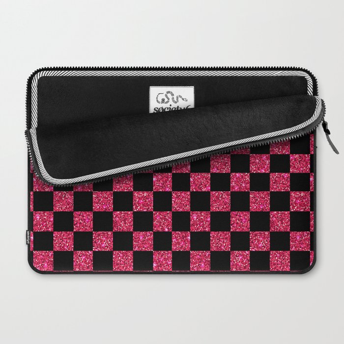Pink Glitter Checkered Print in Black Laptop Sleeve Gallery Image 2