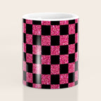 Pink Glitter Checkered Print in Black Coffee Mug Gallery Image 4