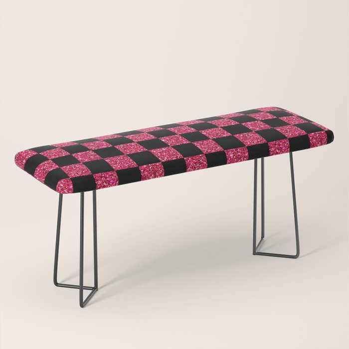 Pink Glitter Checkered Print in Black Bench Gallery Image 1