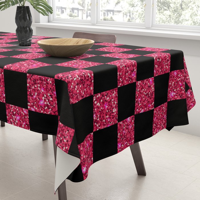 Pink Glitter Checkered Print in Black Tablecloth Gallery Image 3