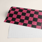 Pink Glitter Checkered Print in Black Wrapping Paper Gallery Image 2