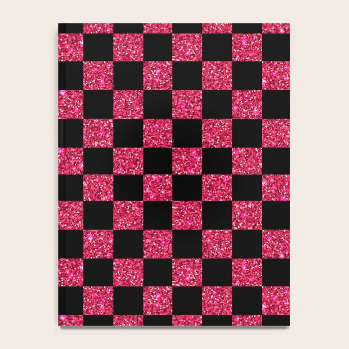 Pink Glitter Checkered Print in Black Notebook Gallery Image 4