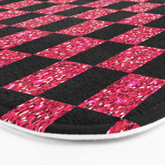 Pink Glitter Checkered Print in Black Bath Mat Gallery Image 3